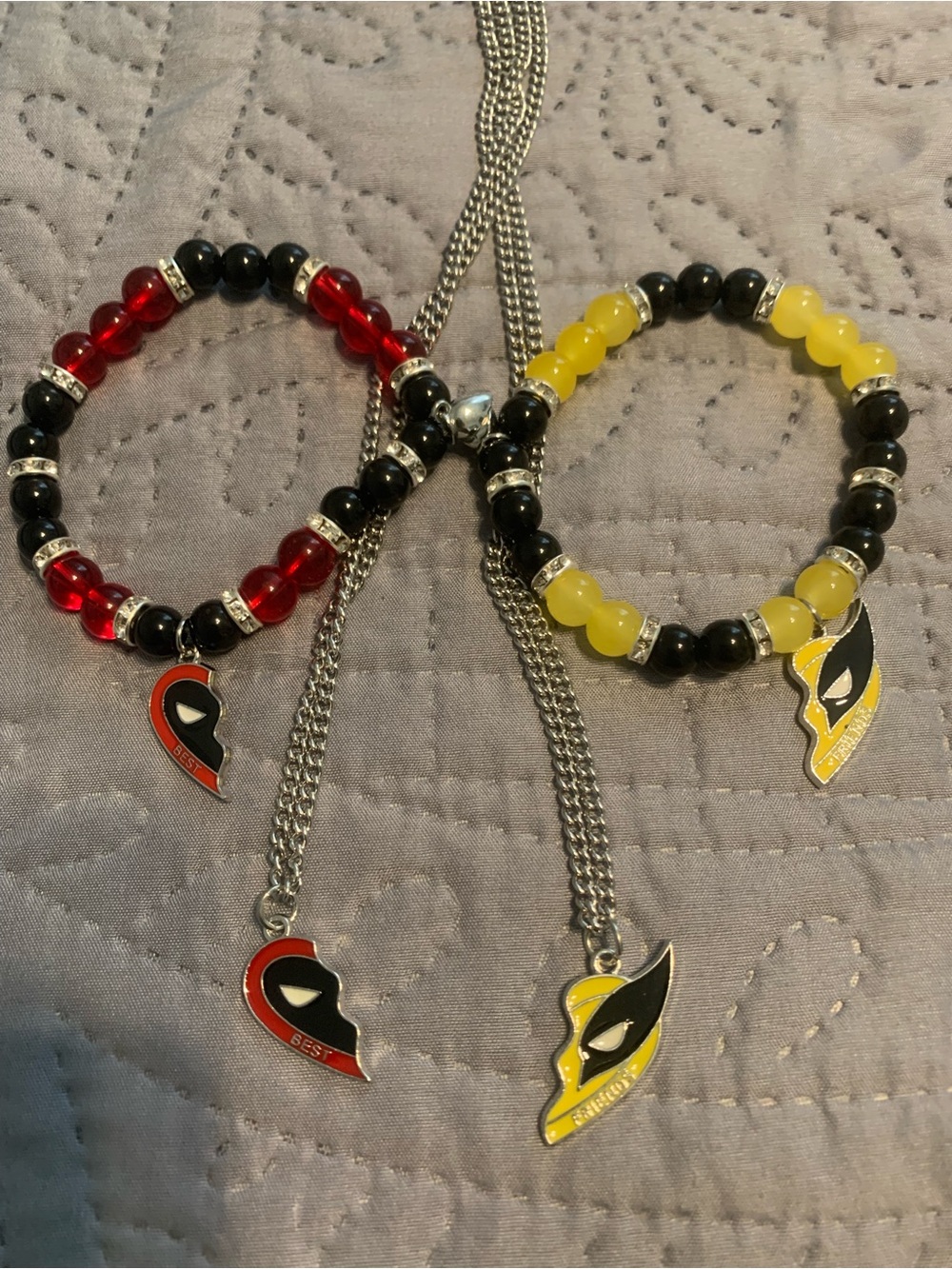 Best Friend Set Red & Yellow Beaded Charm Bracelets and necklaces